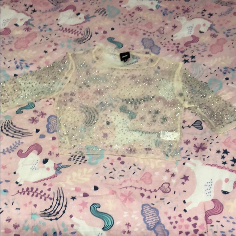 Cream See through tule top with rhinestones size S